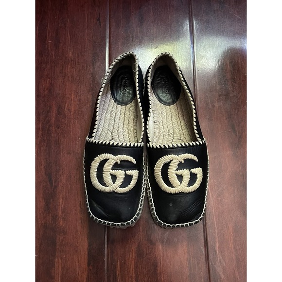 Gucci Shoes - Gucci Women's Black Leather Embroidered GG Espadrilles Size 37.5